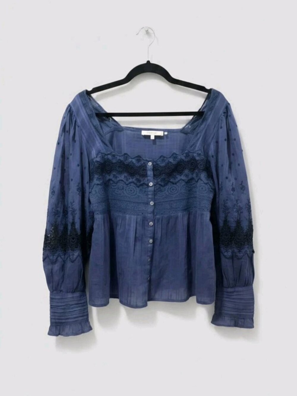 LoveShackFancy Embroidered Cotton Blouse – Blue (Size M) - Picture 1 of 9